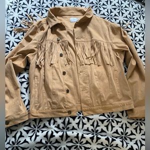 Camel brown Fringe suede oversize jacket